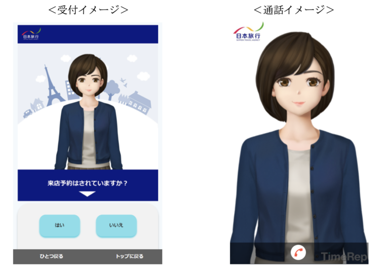 ”フロアマネージャー”であるTimeRepにより来店されたお客様をスムーズにご案内。日本旅行におけるアバター遠隔接客のイメージ画像
